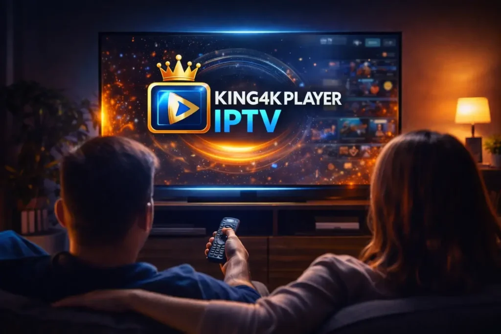 KING4K Player IPTV interface showing cross-platform streaming features
KING4K Player IPTV media player displaying live channels and on-demand content across devices